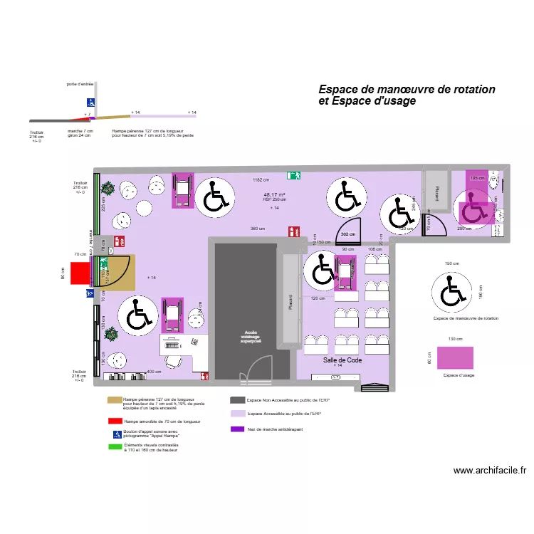 AUTO-&Eacute;COLE EMEURAUDE APR&Egrave;S AM&Eacute;NAGEMENTS Espace rotation et usage. Plan de 8  et 89 m²