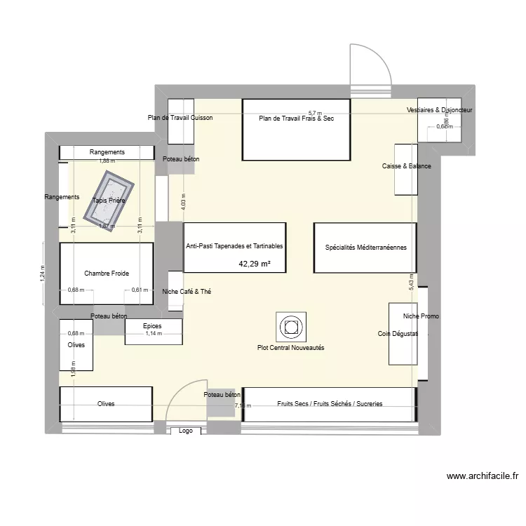 Tienda Aux 1000 et 1 Saveurs 1.3. Plan de 1 pièce et 42 m²