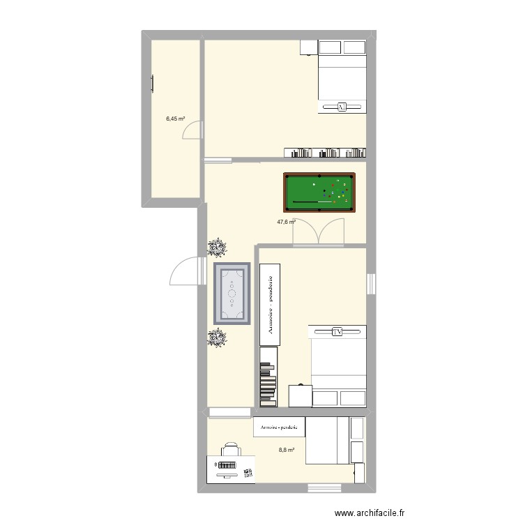 Benjamin. Plan de 3 pièces et 63 m2