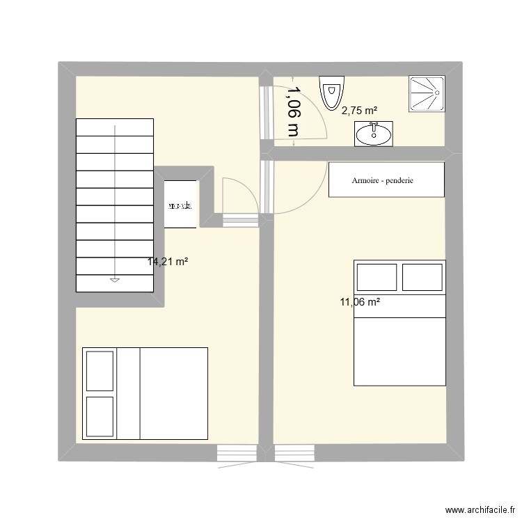 etage 1 CABANON SPANC. Plan de 3 pièces et 28 m2