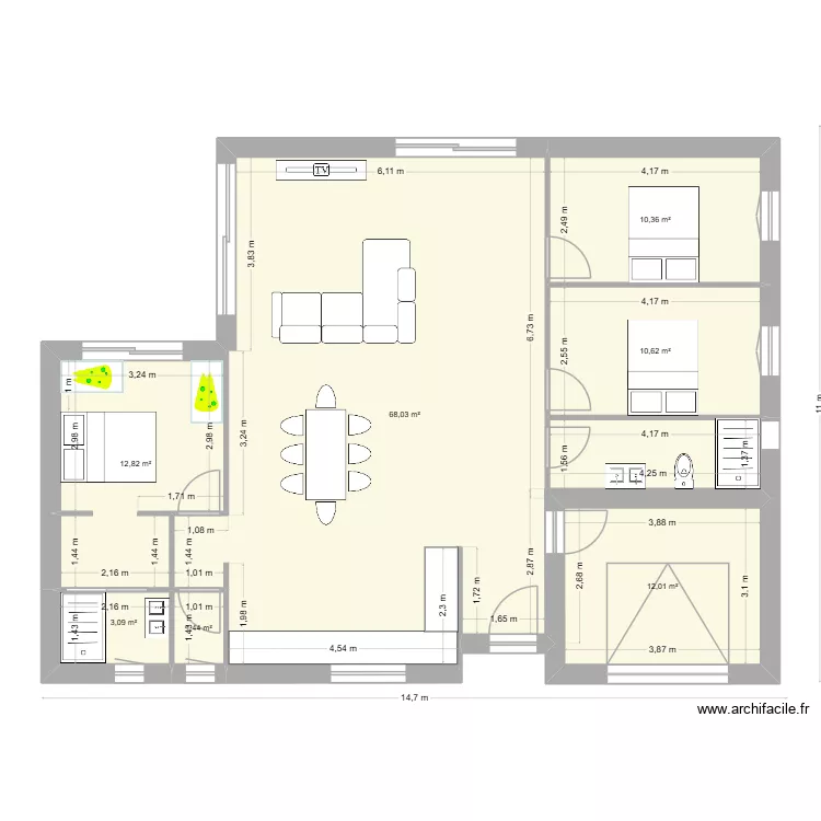 Maison ss etage. Plan de 7  et 118 m²
