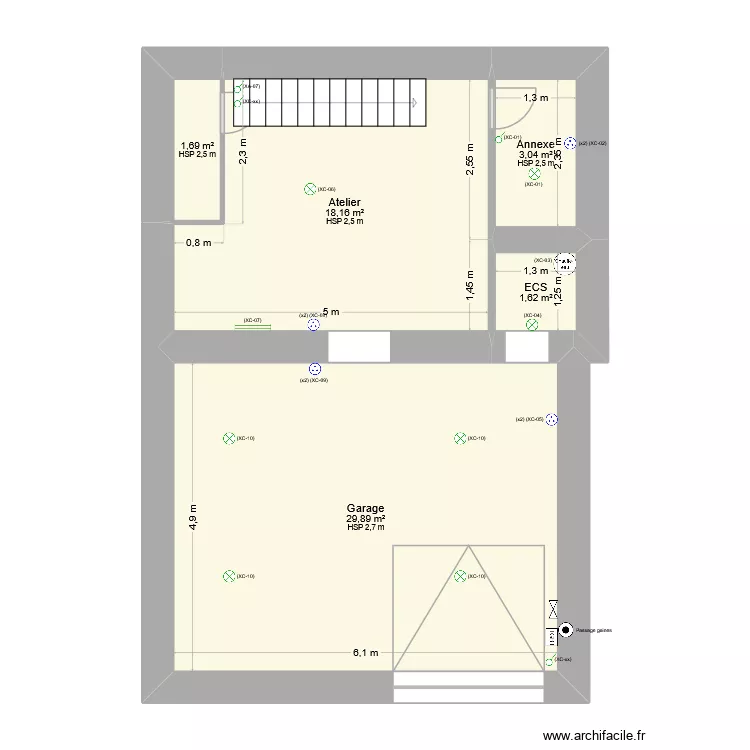 Garage. Plan de 5  et 54 m²