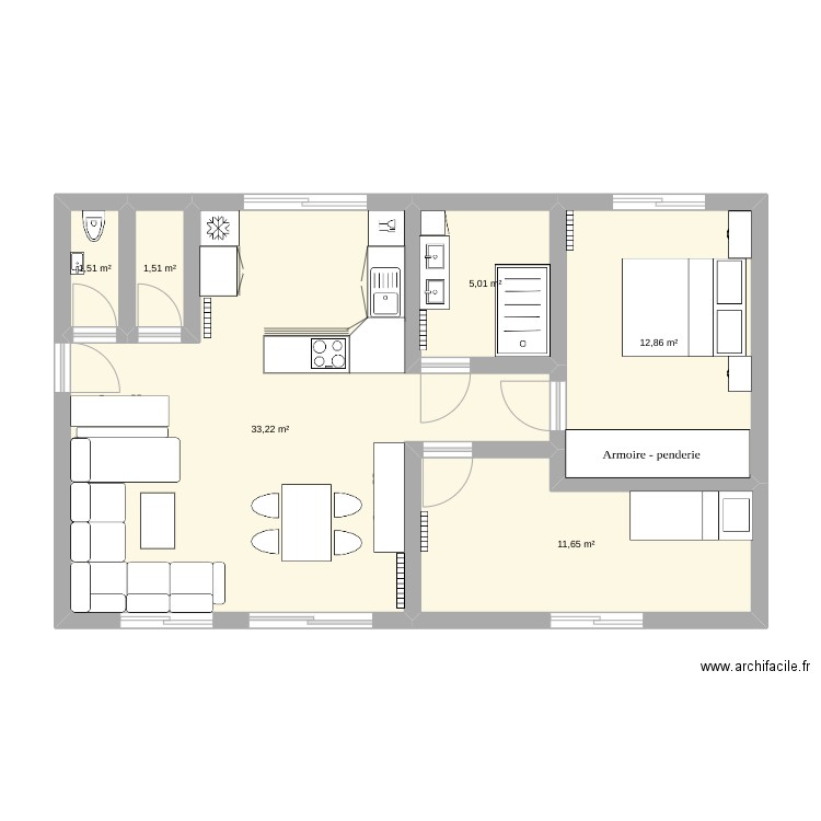 essai 1. Plan de 6 pièces et 66 m2