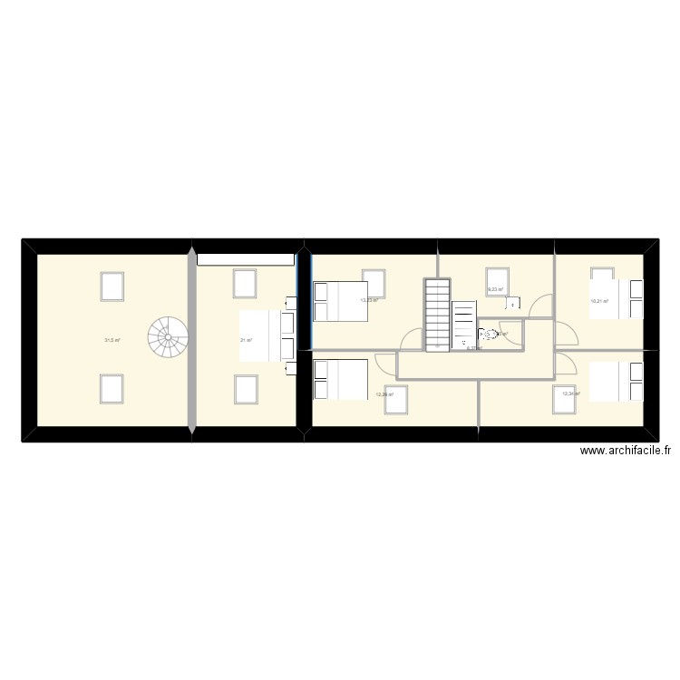 Etage maison V3. Plan de 9 pièces et 120 m2