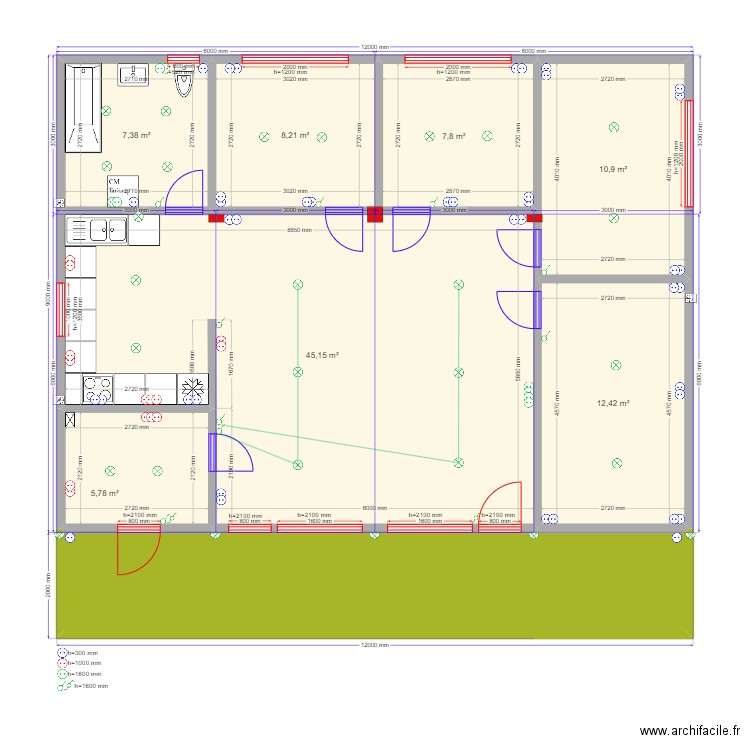 108 Бужаниново эл. Plan de 8 pièces et 119 m2