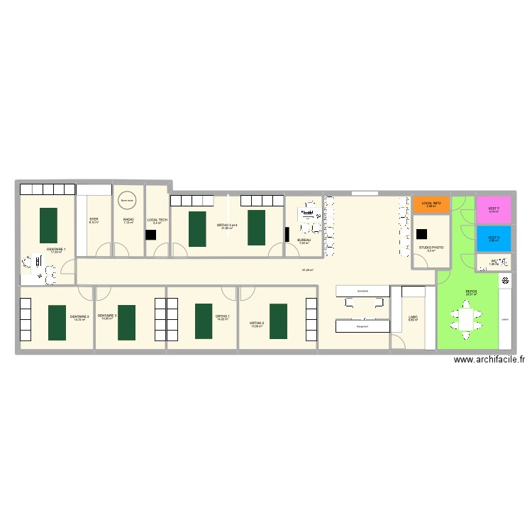 RD CLINIC 242. Plan de 18 pièces et 236 m2