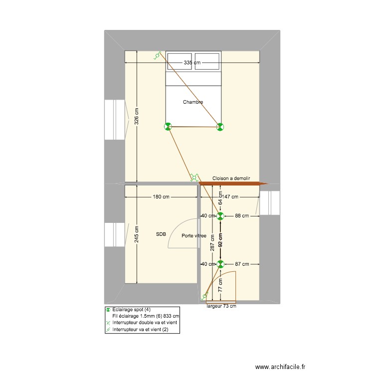 Projet MOY Suite Parentale. Plan de 3 pièces et 20 m2