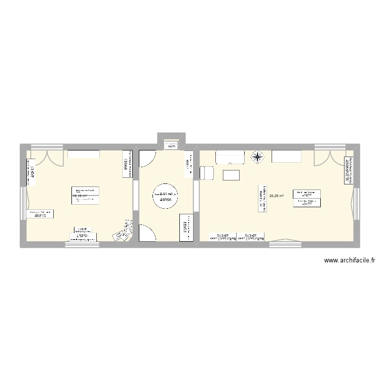 Réaménagement boutique 2. Plan de 3 pièces et 54 m2