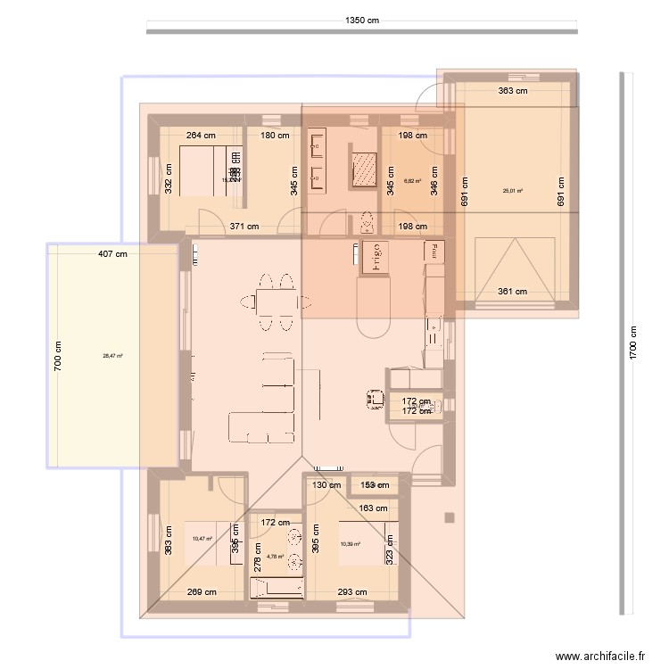 Les amarantes 2. Plan de 7 pièces et 63 m2