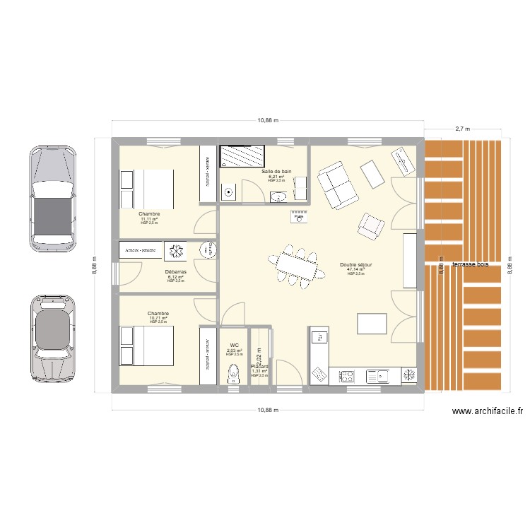 projet logis côté parking 2bis. Plan de 7 pièces et 85 m2
