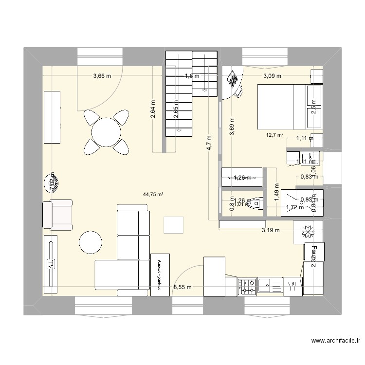 Lilas. Plan de 3 pièces et 58 m2