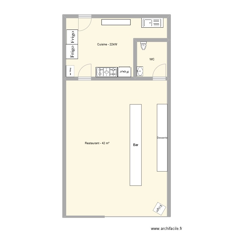 Restaurant Le Pat's Méridien. Plan de 3 pièces et 74 m2
