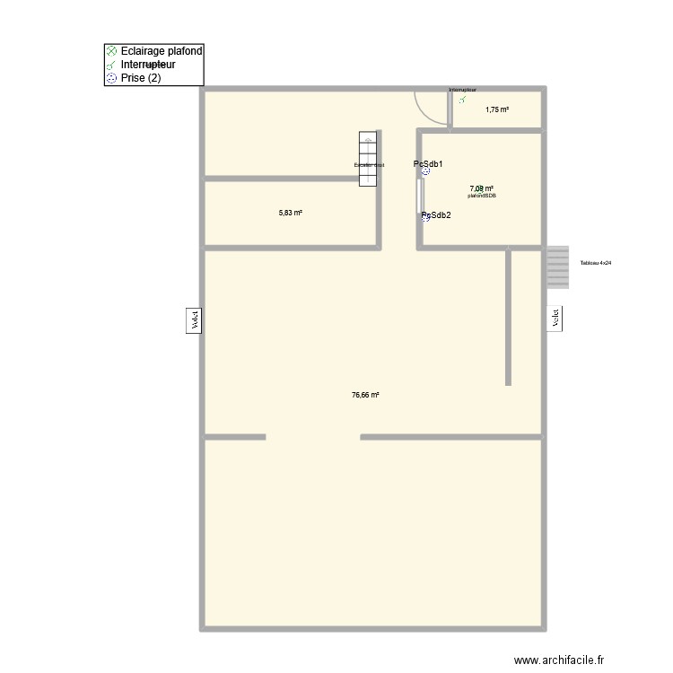 GP-RDC. Plan de 4 pièces et 91 m2