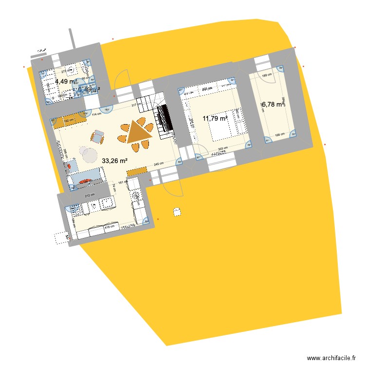 PRIEUX 2025 RDC evol1. Plan de 5 pièces et 57 m2
