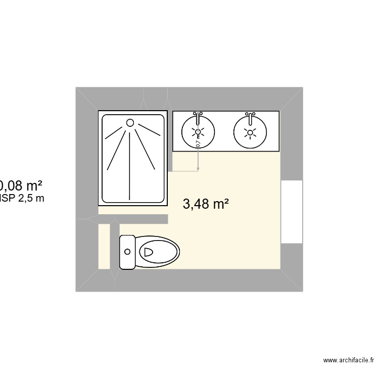 SDB. Plan de 2 pièces et 4 m2