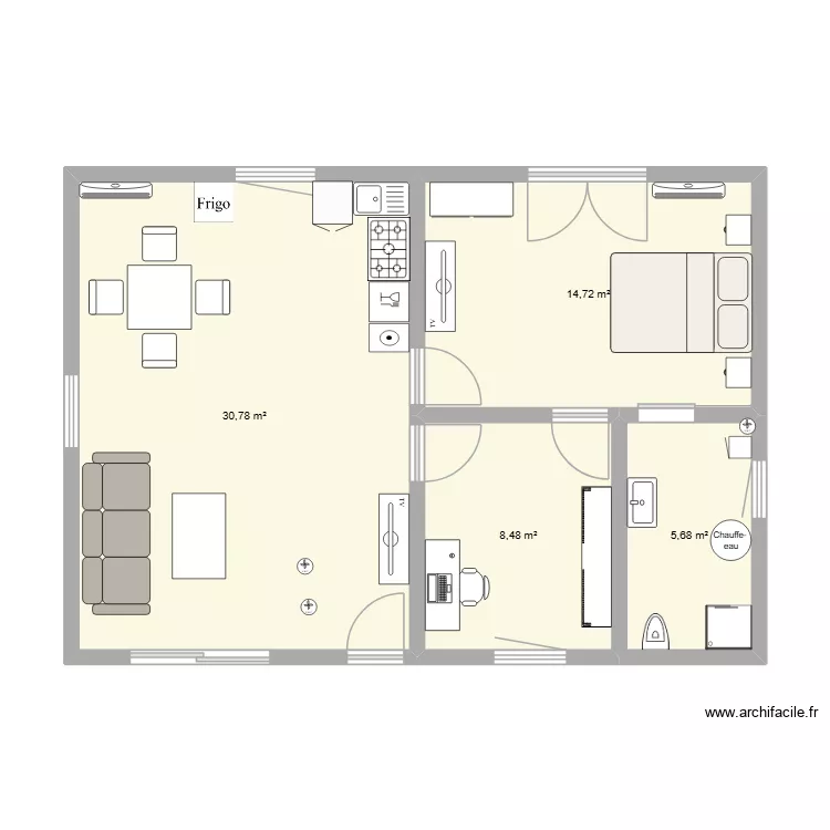 CHALET COTE INTERIEUR 1.1. Plan de 4  et 60 m²