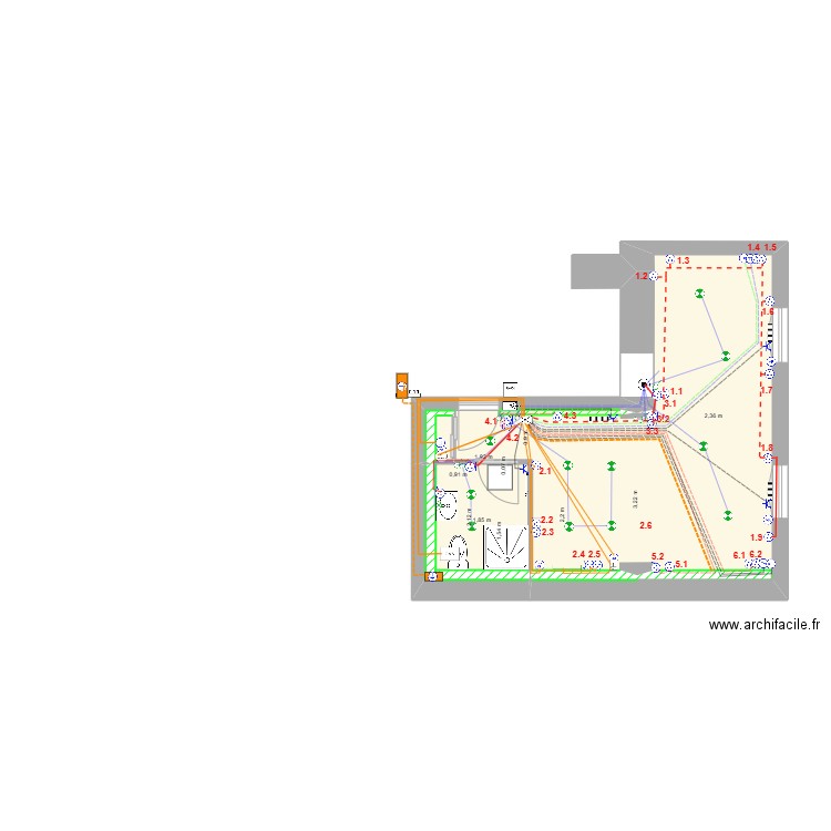 COURBET Electricité Rez de Chaussée 2. Plan de 3 pièces et 28 m2