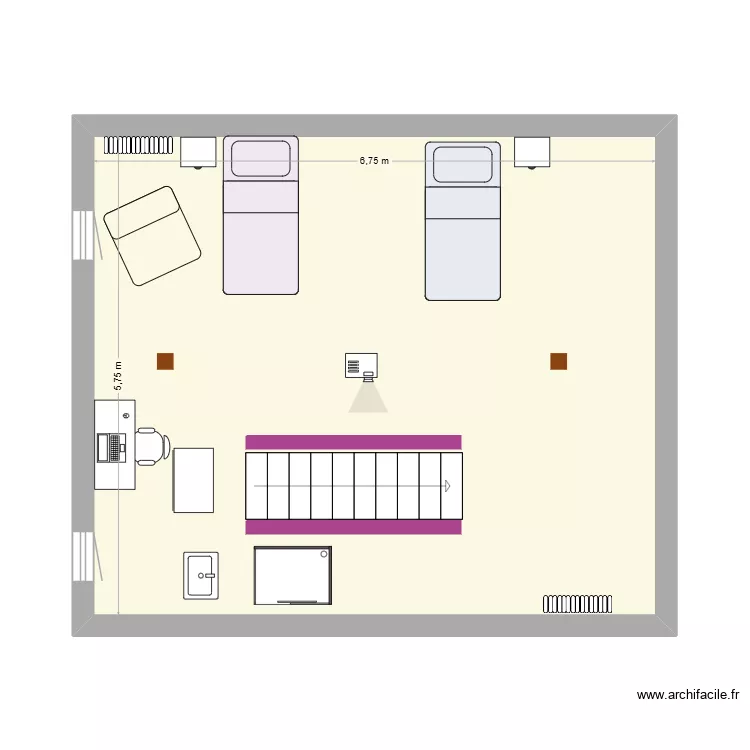 Chambre +2 - Existant. Plan de 1  et 39 m²