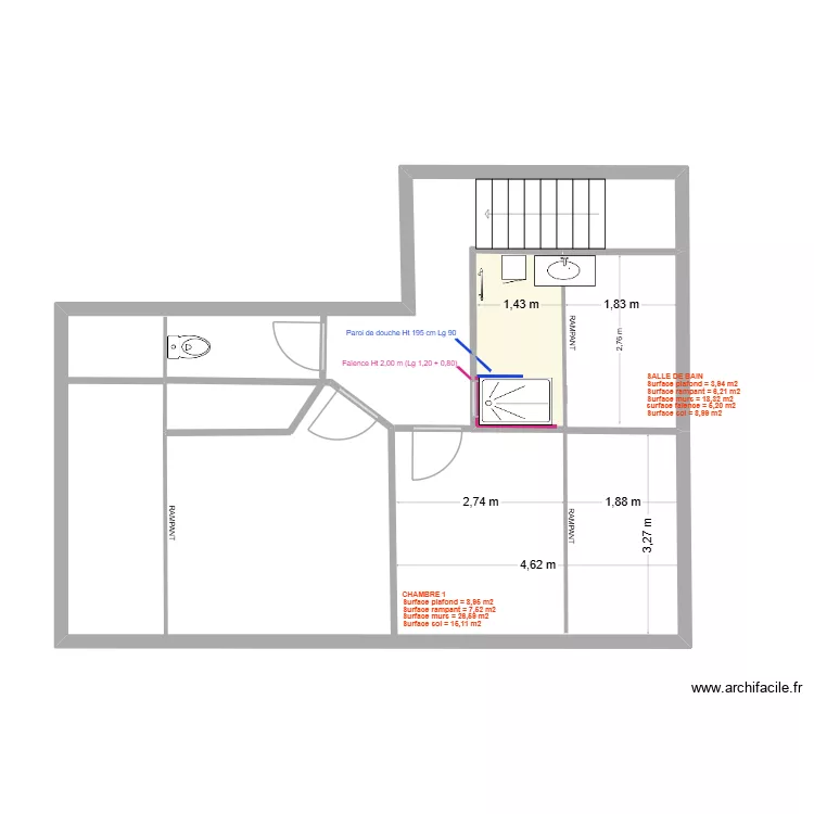 BEAUCOUZE Etage. Plan de 1 pièce et 4 m²