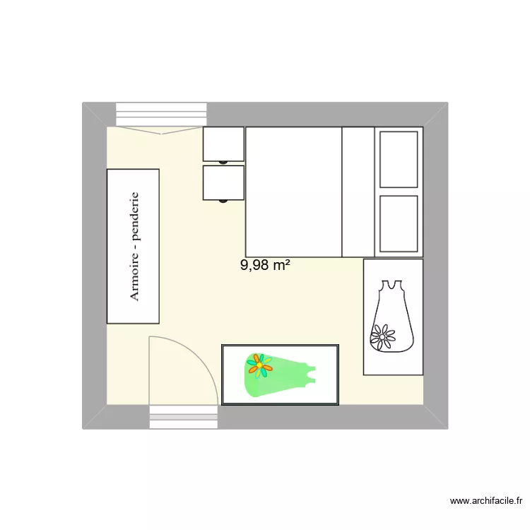 chambre 2. Plan de 1 pièce et 10 m²