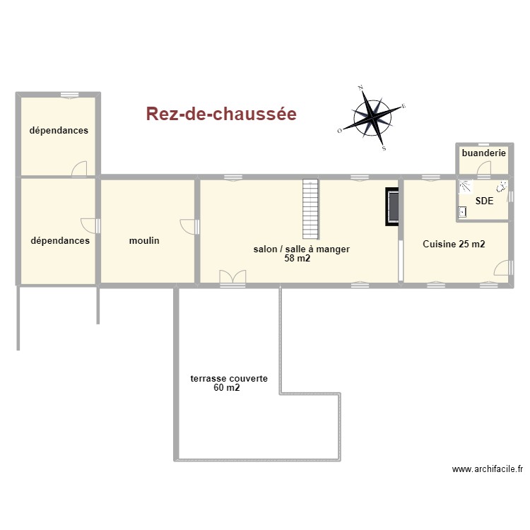 RDC moulin Moncorneil. Plan de 8 pièces et 226 m2