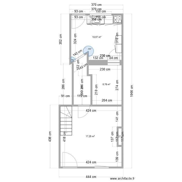 Méridien Rez de chaussée. Plan de 4 pièces et 34 m2
