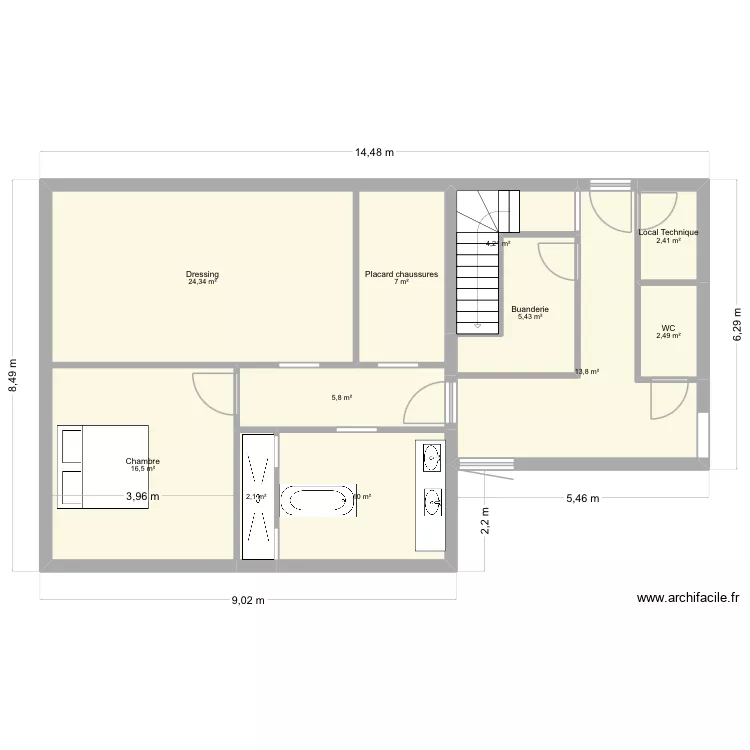 Coin wc buanderie 2. Plan de 11  et 94 m²