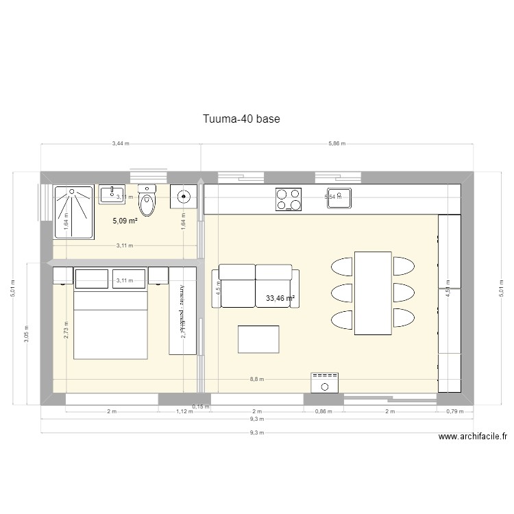 Tuuma_40. Plan de 2 pièces et 39 m2