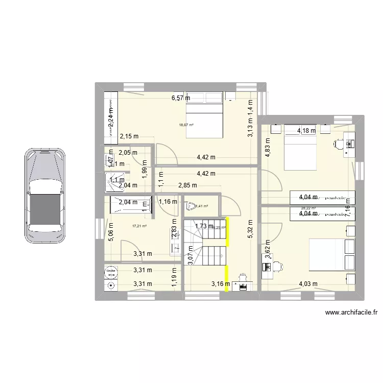 Eco16Etage01. Plan de 5  et 82 m²