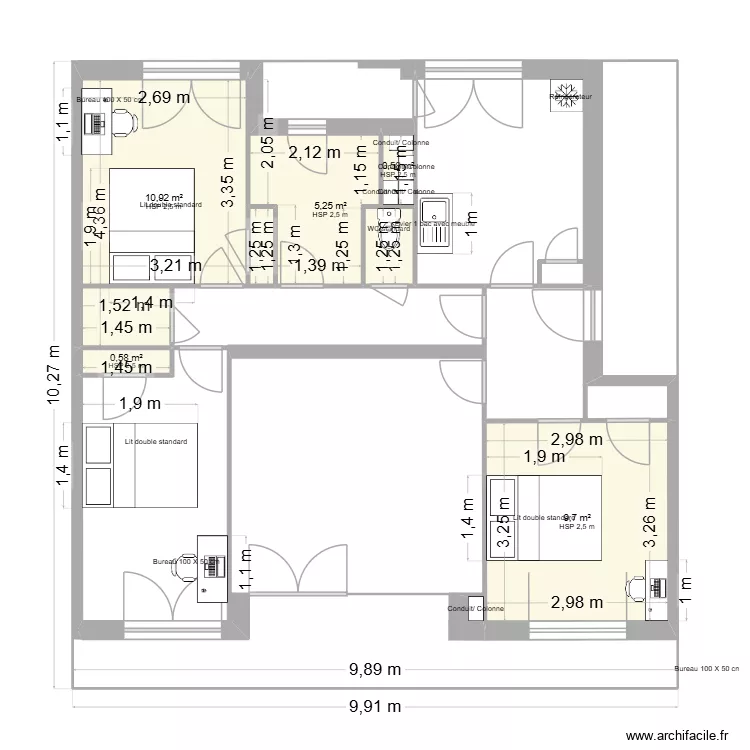M. Sandie &agrave; Valence - ensemble 1/50. Plan de 5  et 27 m²