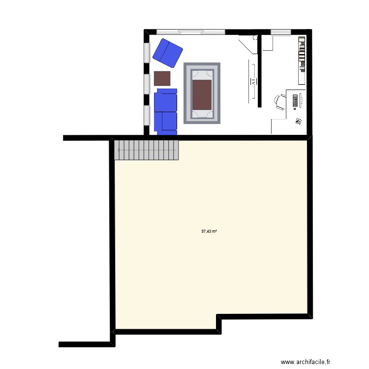 Projet Retraite. Plan de 1 pièce et 57 m2