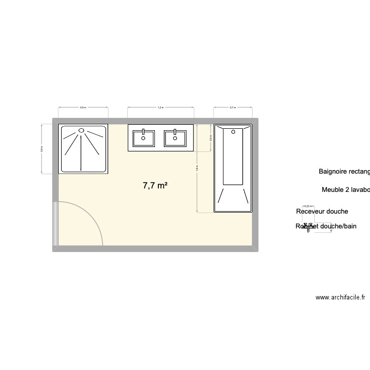 mademe barbe. Plan de 1 pièce et 8 m2