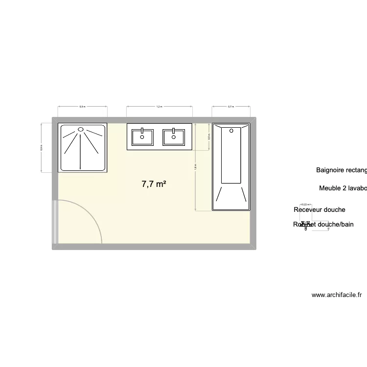 mademe barbe. Plan de 1 pièce et 8 m²