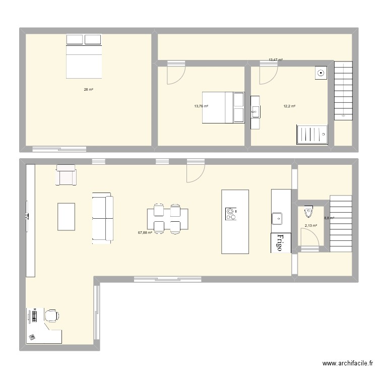 Projet 2. Plan de 7 pièces et 146 m2