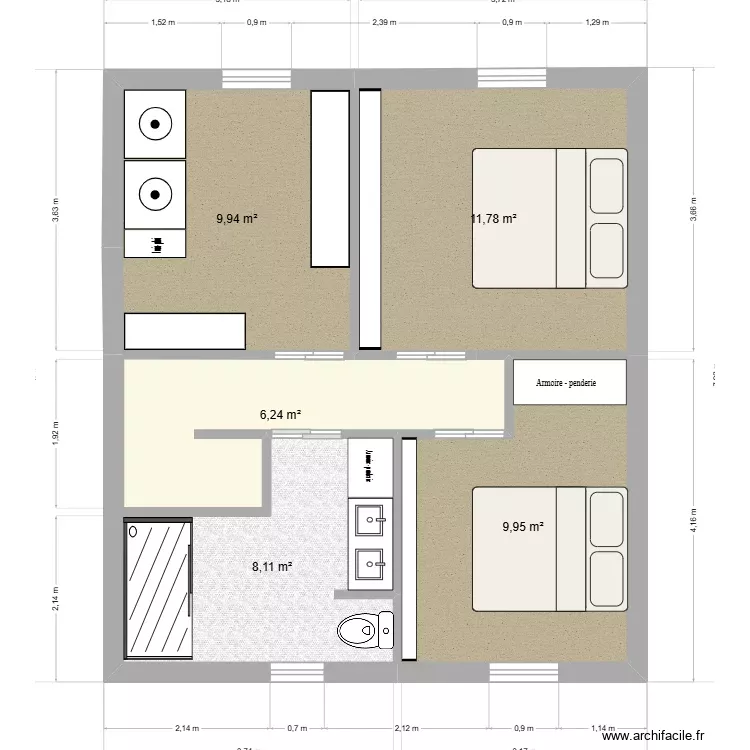 MAISON Test 2. Plan de 5 Pièces et 46 m²