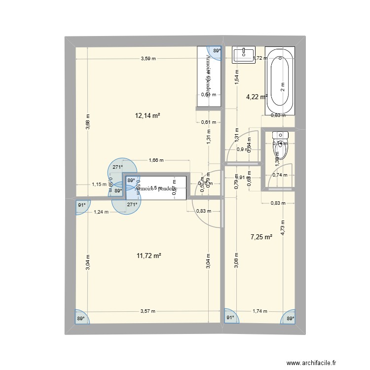 VILLALBE ETAGE. Plan de 4 pièces et 35 m2