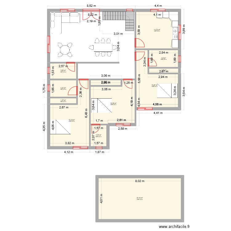 Tnine Chtouka. Plan de 12 pièces et 118 m2