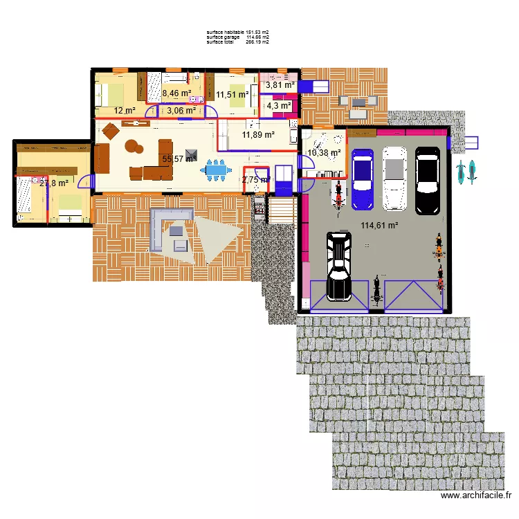 Saintois V8. Plan de 12  et 266 m²