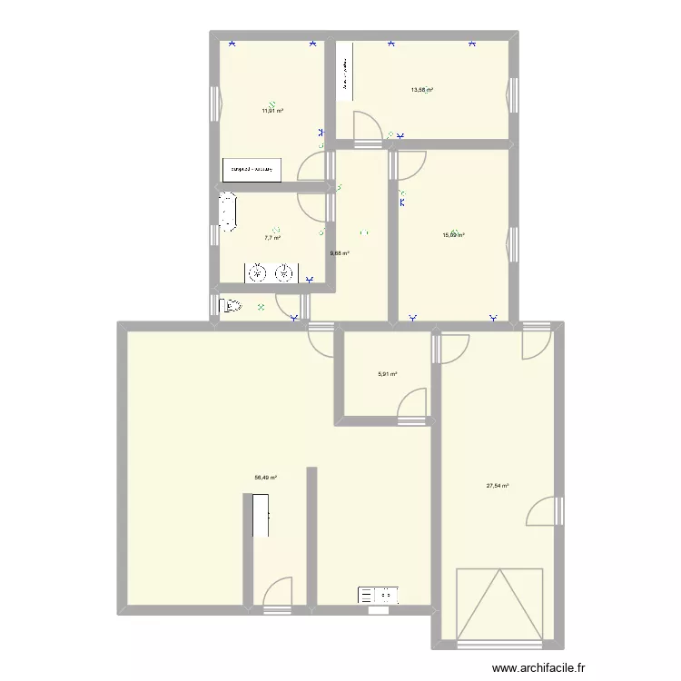 projet Lucie. Plan de 8 pièces et 148 m²