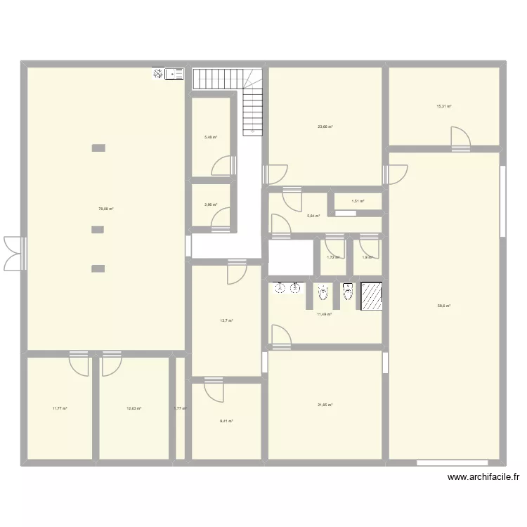 Bureau rdc apr&egrave;s. Plan de 17  et 279 m²