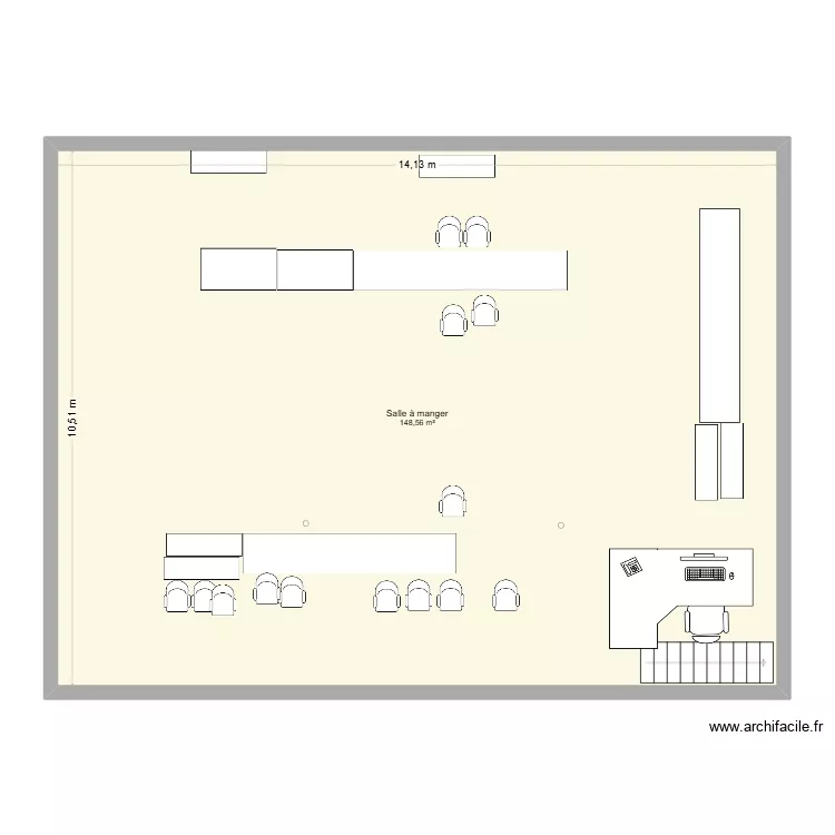 salle. Plan de 1  et 149 m²