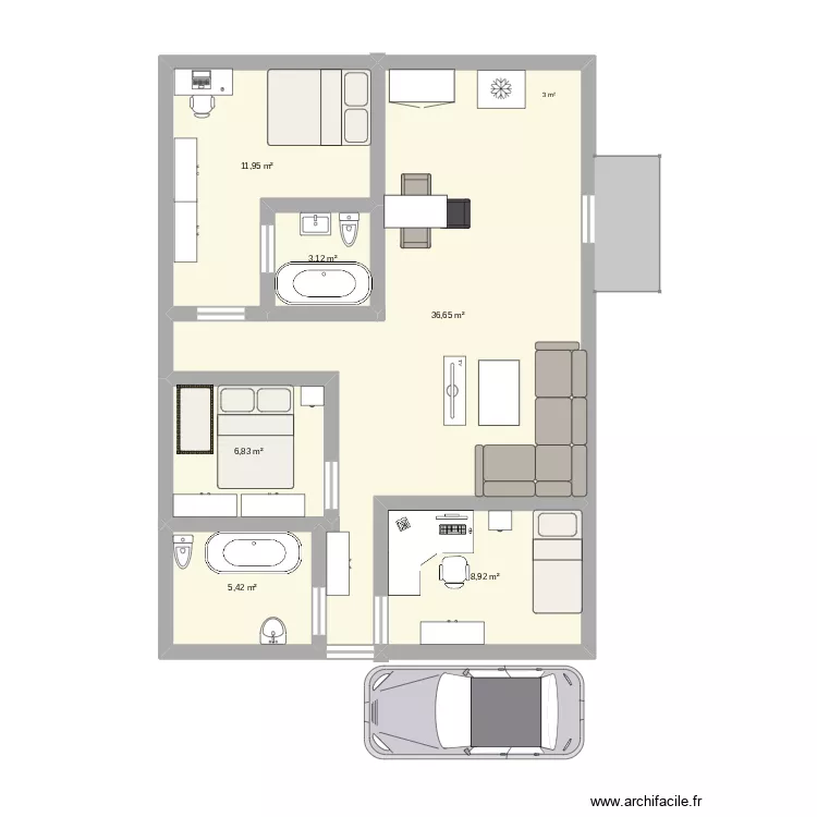 studio line. Plan de 6  et 73 m²