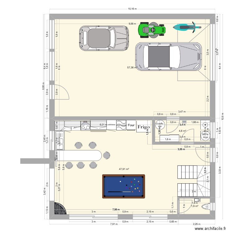 plan avec meuble rdc maison Sillans cuisine+ salle à manger + garage. Plan de 4 pièces et 112 m2