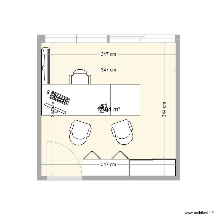 bureau 106. Plan de 1 pièce et 12 m2