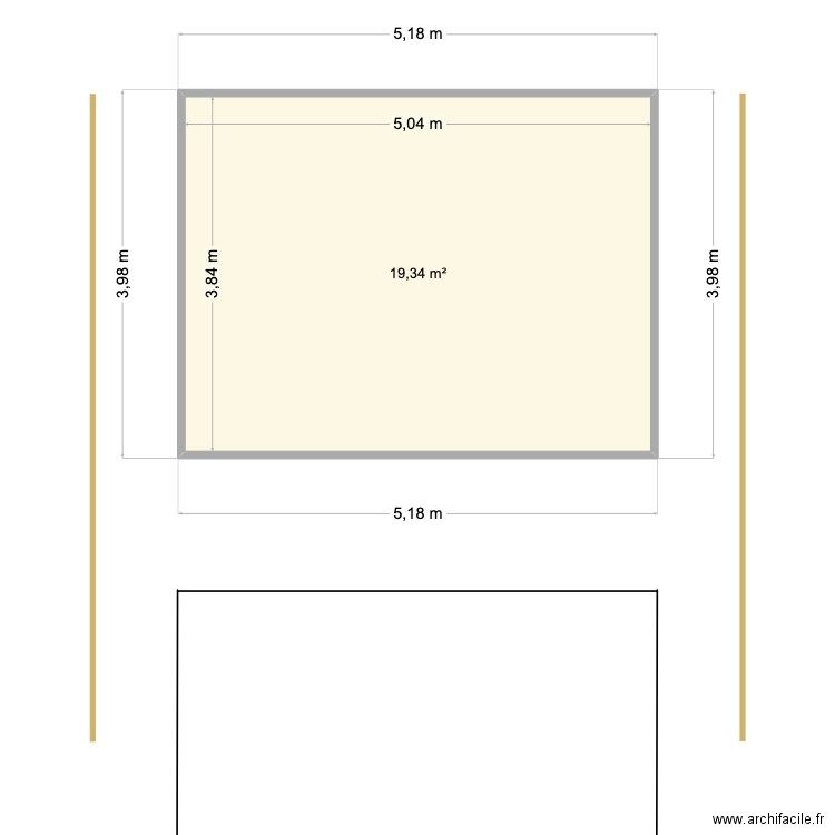 cabane pre-extension exc poteaux. Plan de 1 pièce et 19 m2