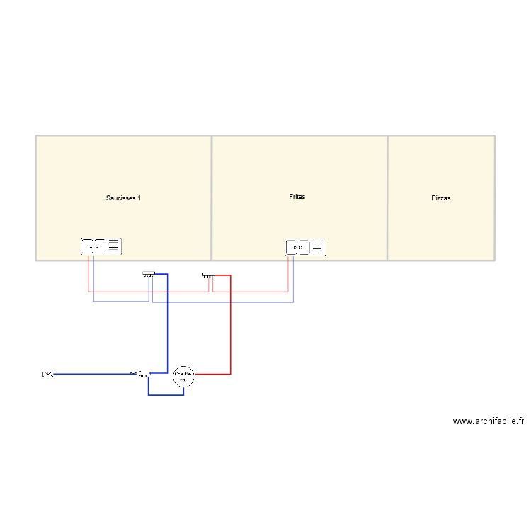 Implantation Stands. Plan de 3 pièces et 44 m2