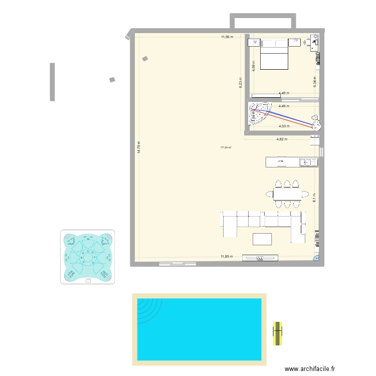 preumiere partie. Plan de 1 pièce et 172 m2