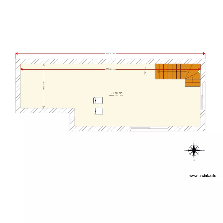 R+1 Olivier. Plan de 1 pièce et 31 m²