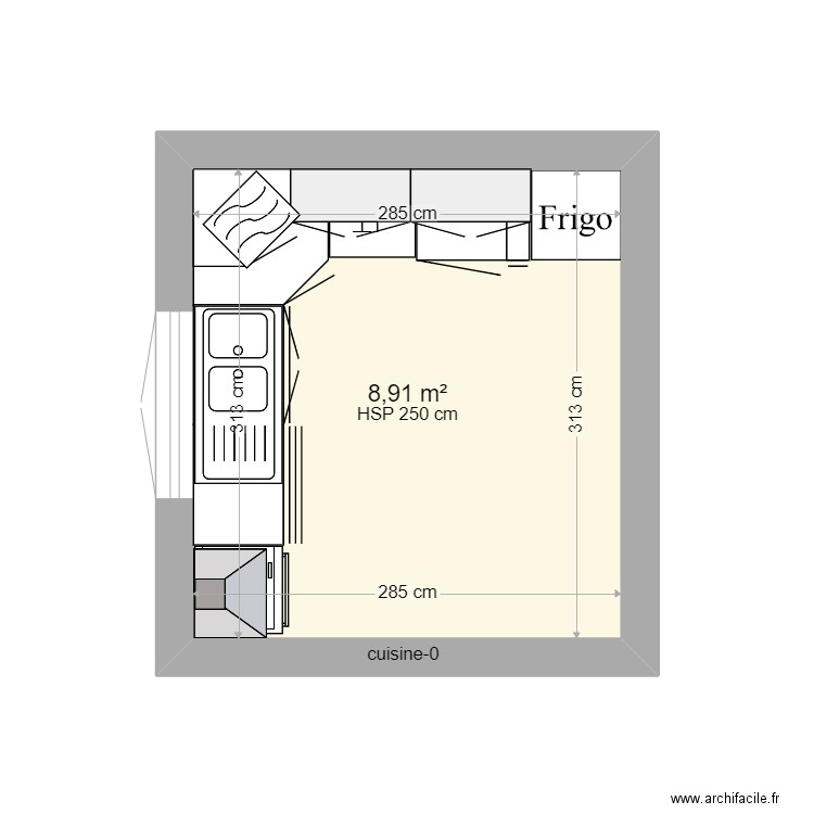 cuisine-0. Plan de 1 pièce et 9 m2