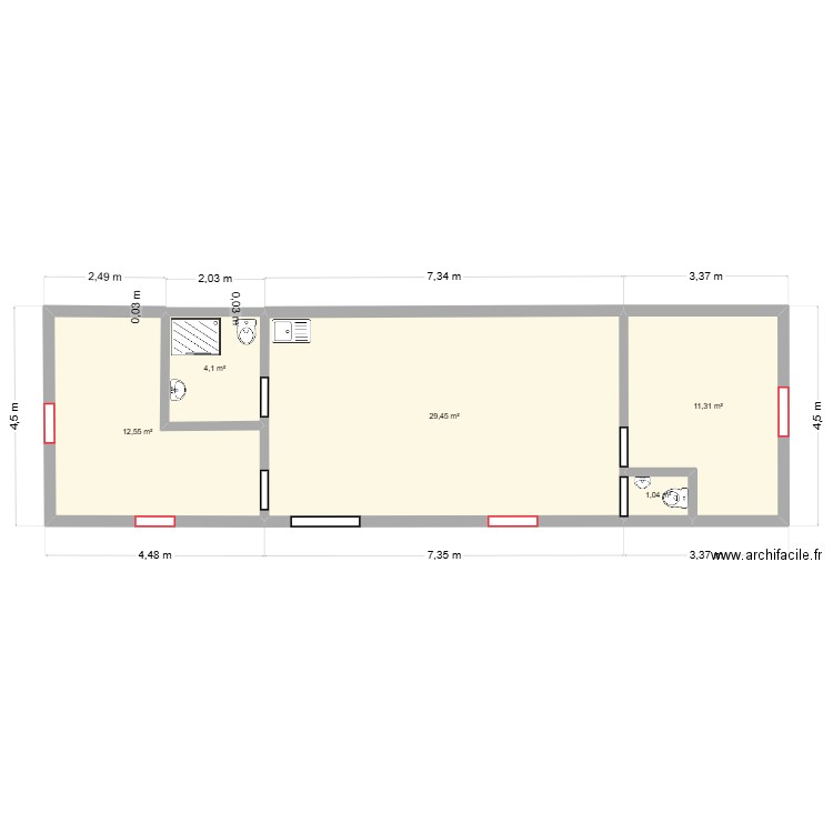Plan maison LP. Plan de 5 pièces et 58 m2